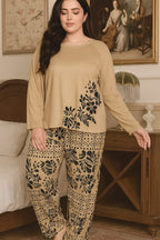 Brown leaf Printed Full Sleeves Shirt and Printed Trouser Night Wear