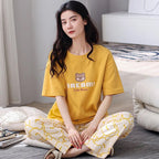 Yellow Dream Cute Bear Printed Half Sleeves Shirt and Printed Trouser Night Wear