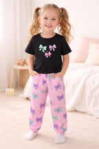 Black three ribbun printed kid suit