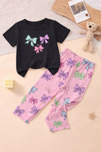 Black three ribbun printed kid suit