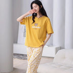 Yellow Dream Cute Bear Printed Half Sleeves Shirt and Printed Trouser Night Wear