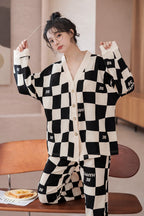 White Check Printed Front Button Night Wear