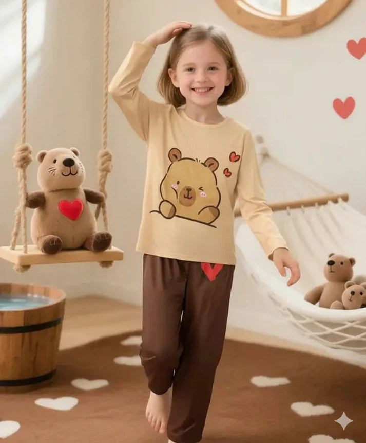 Brown Cute Bear Printed Kids Suit