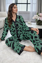 Green Cheetah Printed Front Button Night Wear