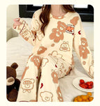 Off White Bears Full Sleeves Shirt and Printed Trouser Night Wear