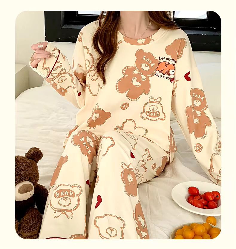 Off White Bears Full Sleeves Shirt and Printed Trouser Night Wear