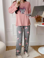Pink Loving Heart Printed Full Sleeves Shirt and Printed Trouser Night Wear