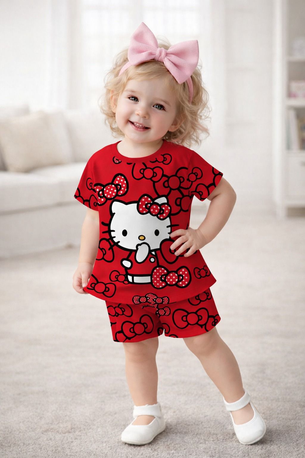 Red Kitty Printed Kids Suit