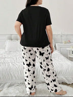 Black Butterfly Printed Half Sleeves Shirt and Butterfly Printed Trouser Night Wear