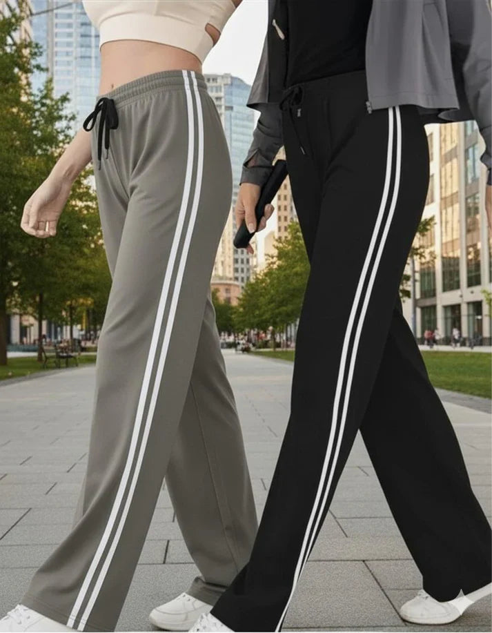 Pack Of 2 White Strips Trousers For Girls ( Grey and Black )