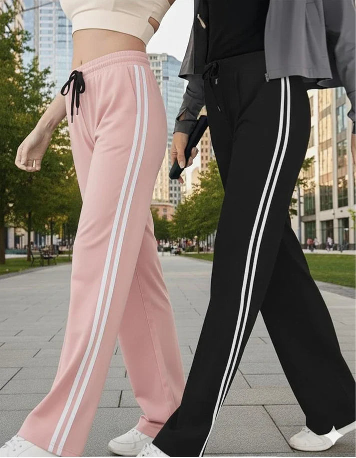 Pack Of 2 White Strips Trousers For Girls ( Pink and Black )