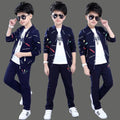 Blue Printed Zipper Kids Track Suit