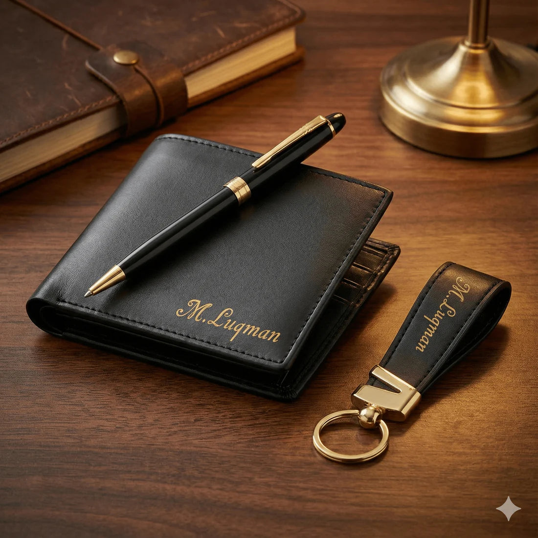 Personalized Men's Luxury Gift Set – Custom Engraved Leather Wallet, Pen & Keychain (Copy)