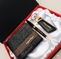 Personalized Leather Wallet Keychain & Pen with Name Engraving