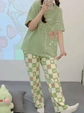Green Happy Day Half Sleeves Printed Shirt and Printed Trouser Night Wear