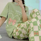 Green Happy Day Half Sleeves Printed Shirt and Printed Trouser Night Wear