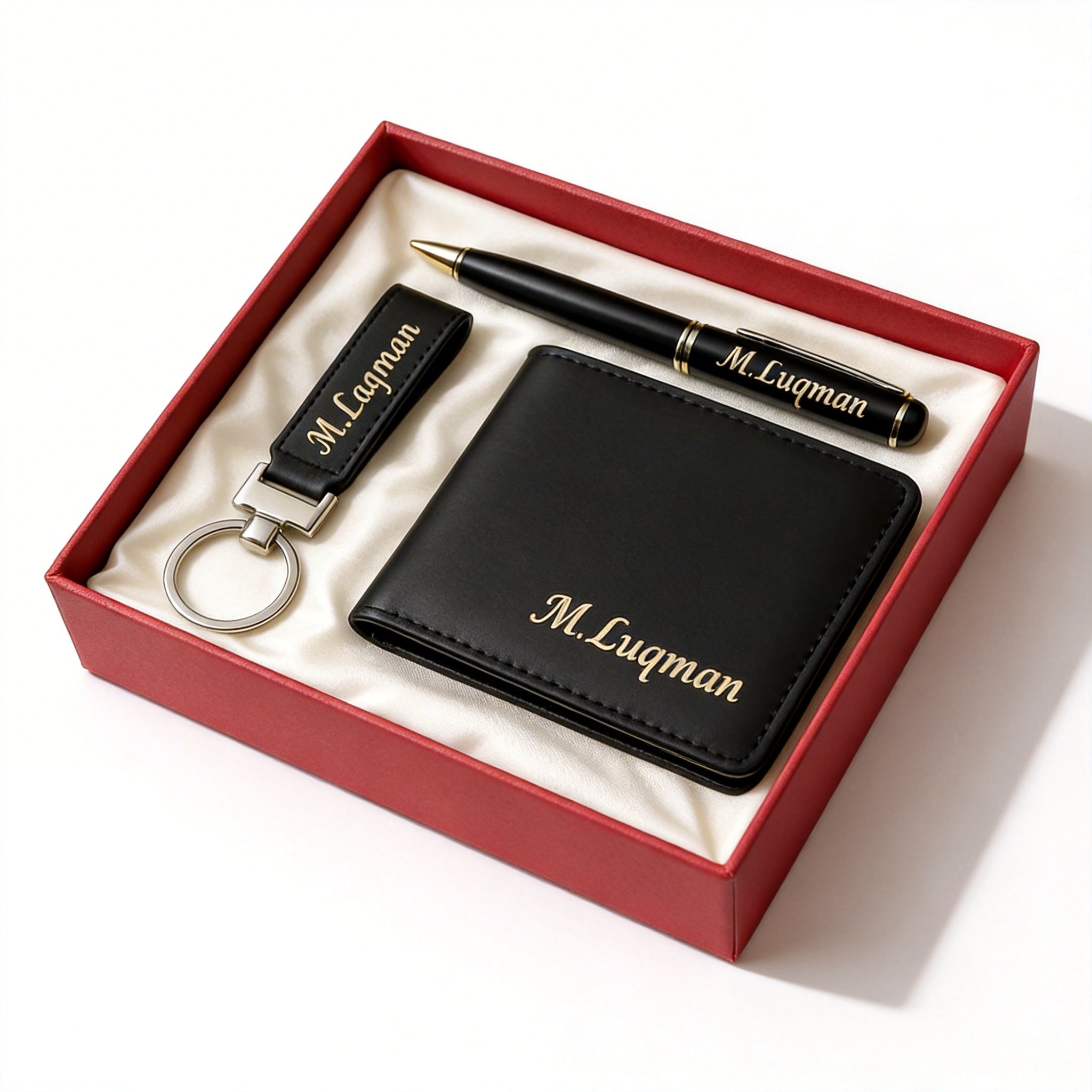 Luxury Personalized Men’s Gift Set – Wallet, Pen & Keychain with Name Engraving