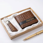 Luxury Personalized Brown Wallet Gift Set for Men – Custom Name Wallet & Keychain with Premium Pen