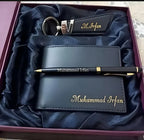 Personalized Leather Wallet Keychain & Pen with Name Engraving