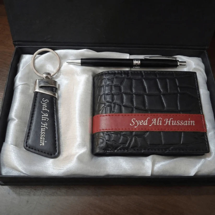Premium Leather Wallet Keychain Pen
