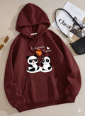 Mehroon Panda Printed Hoodie